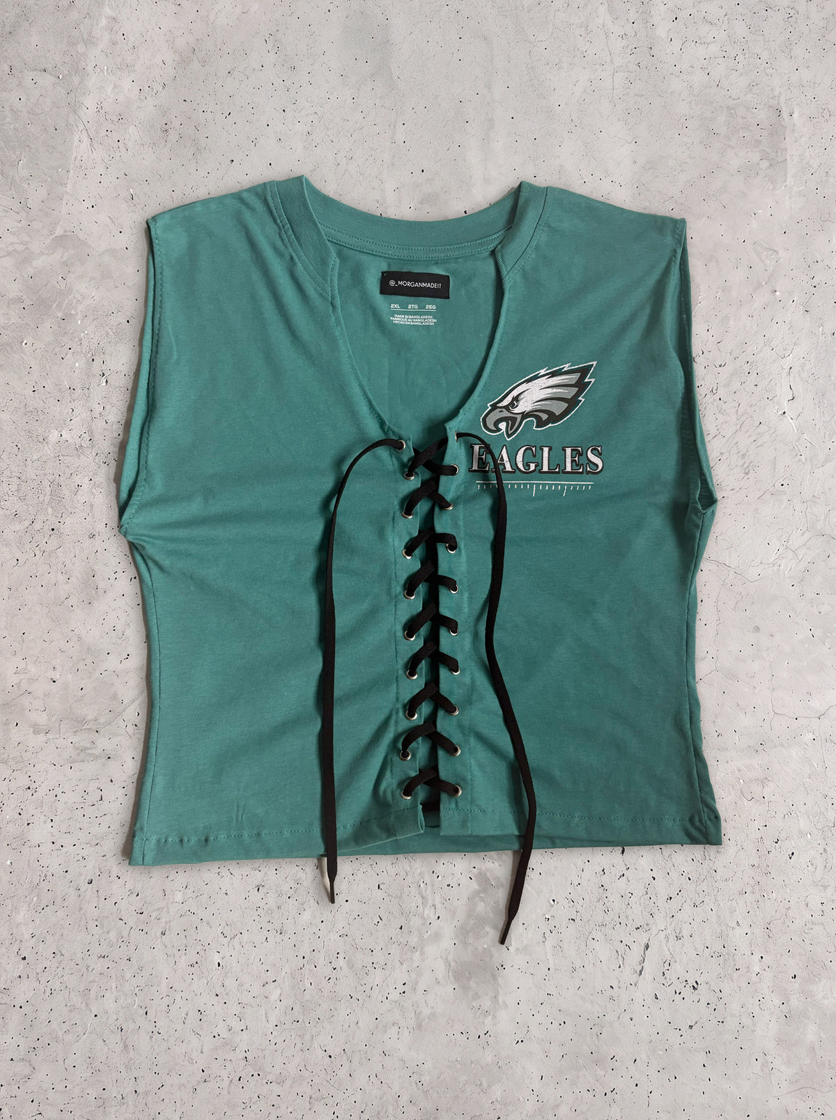 Upcycled Lace-Up Tank Top | Teal (Size L)