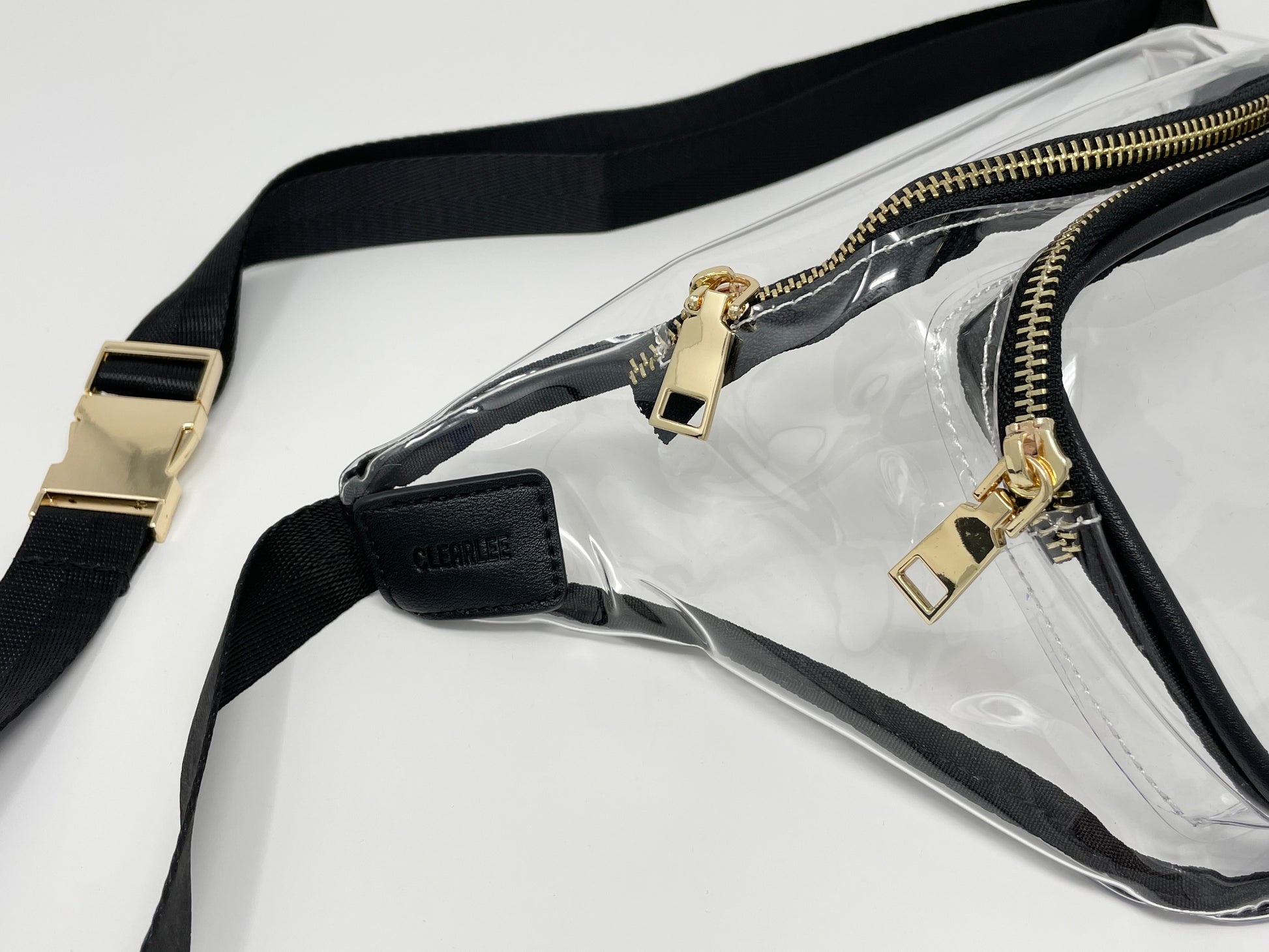 black clear stadium approved fanny pack with gold hardware by clearlee