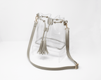 grey clear stadium bag with gold hardware clearlee game day bag