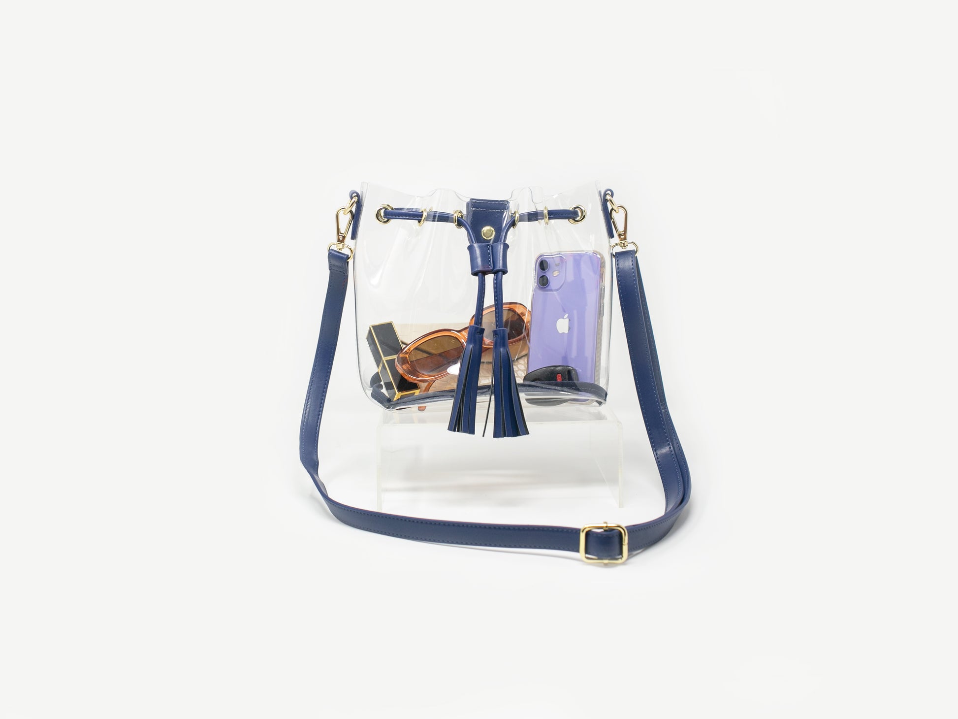 navy blue clear stadium bag purse tote for gameday béis 