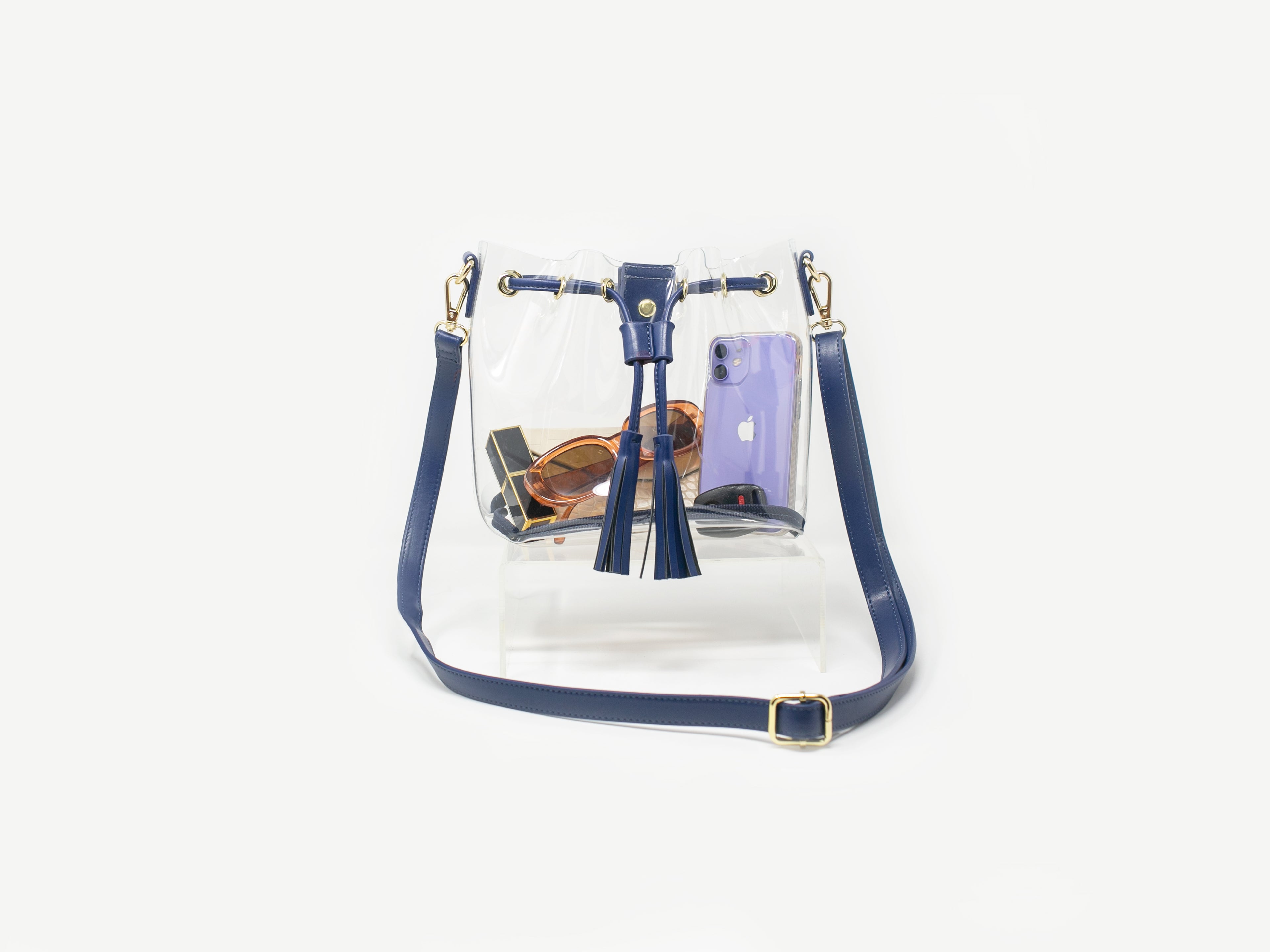 navy blue clear stadium bag purse tote for gameday béis 